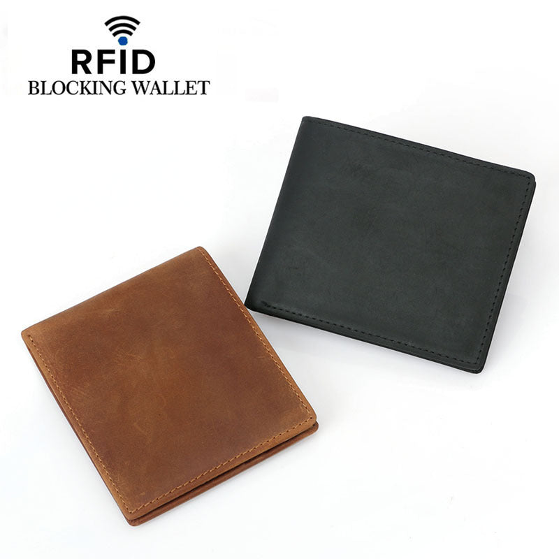 Layer Crazy Horse Skin Leather For Man Two Fold Men's Wallet