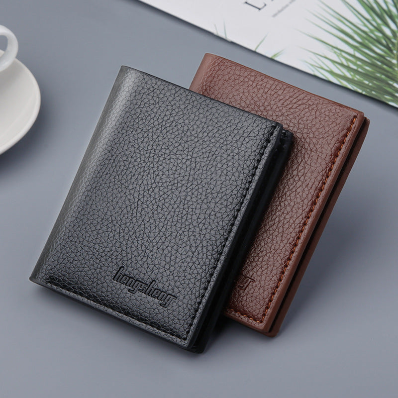 Men's Short Lychee Pattern Thin Korean Style Men's Wallets