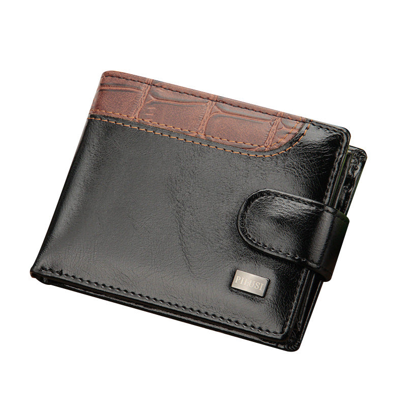 Men's Short Leather Patchwork Dollar Horizontal Buckle