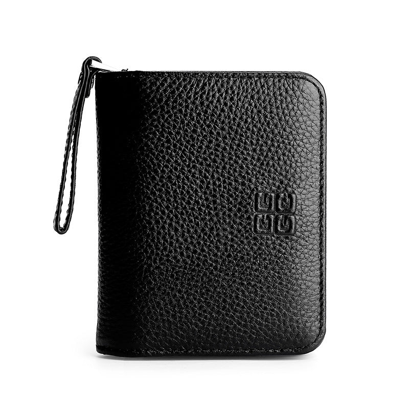 Swiping Genuine Leather Multifunctional Zipper Top Layer Litchi Grain Card Holder