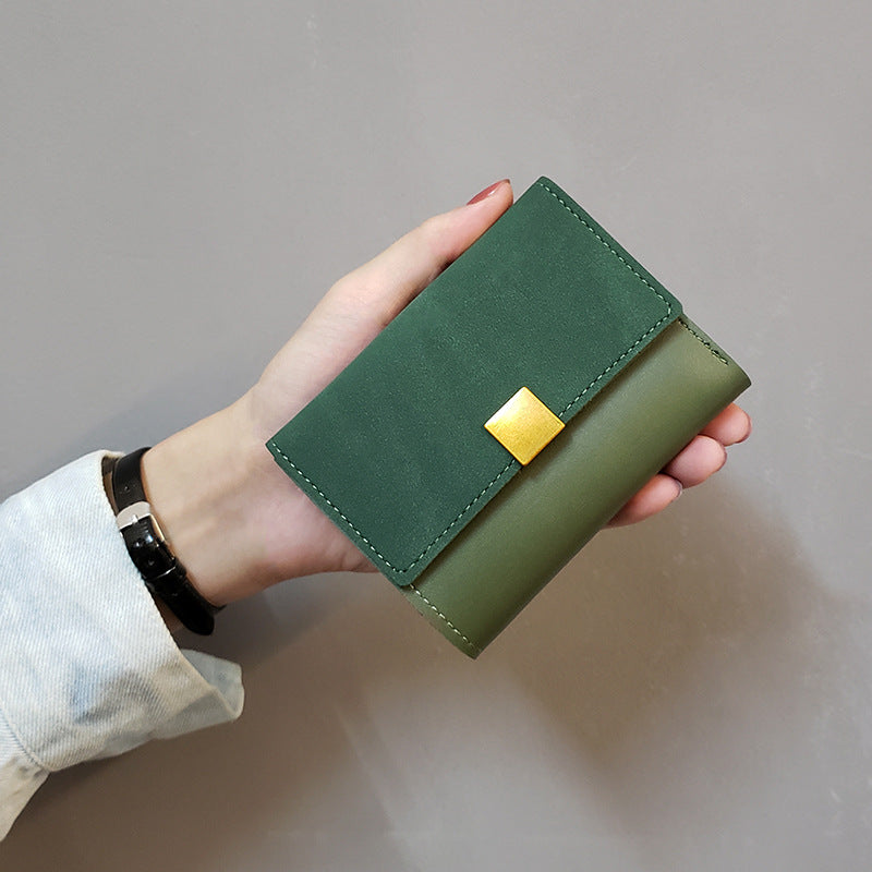 Women's Korean Short Matte Stitching Folding Mini Ladies Wallets