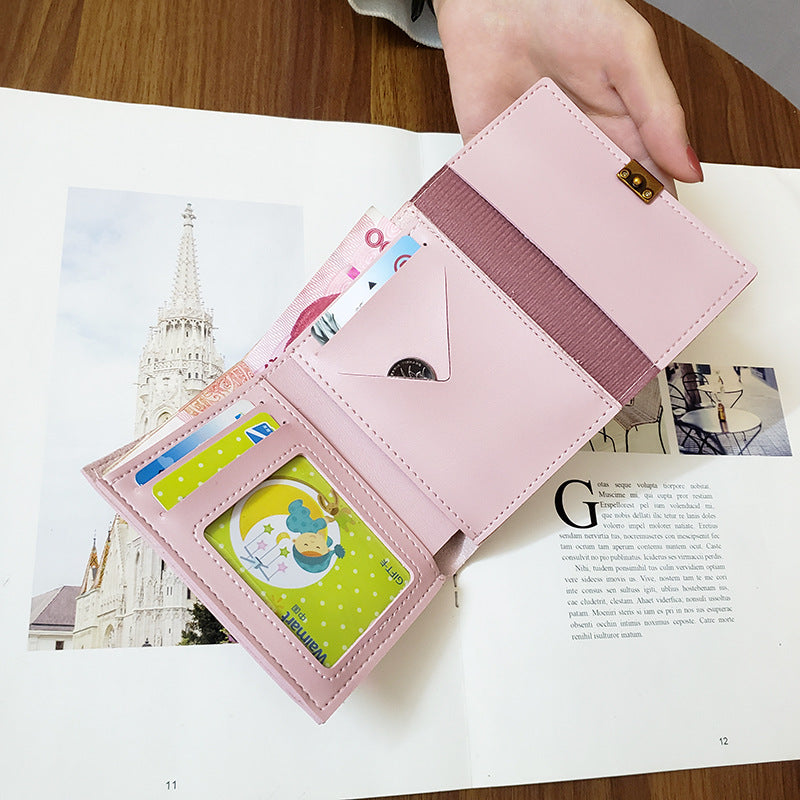 Women's Korean Short Matte Stitching Folding Mini Ladies Wallets