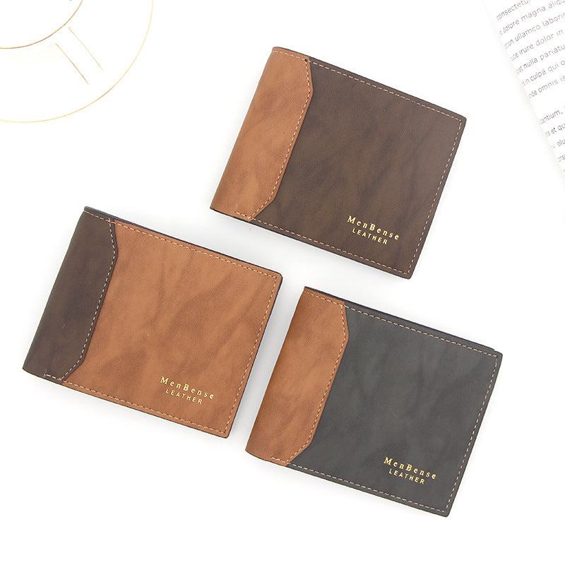 Men's Short Bronzing Embossed Stitching Matte Leather Men's Wallet