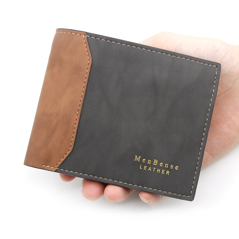 Men's Short Bronzing Embossed Stitching Matte Leather Men's Wallet