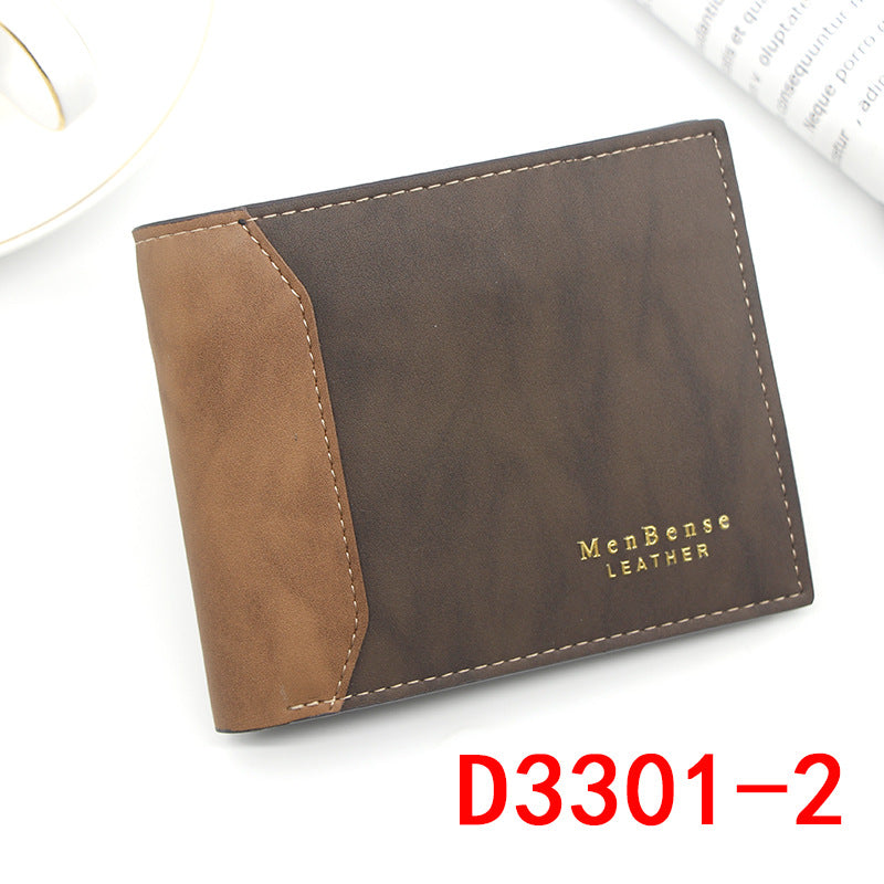 Men's Short Bronzing Embossed Stitching Matte Leather Men's Wallet