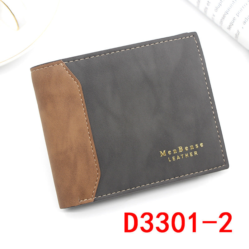Men's Short Bronzing Embossed Stitching Matte Leather Men's Wallet
