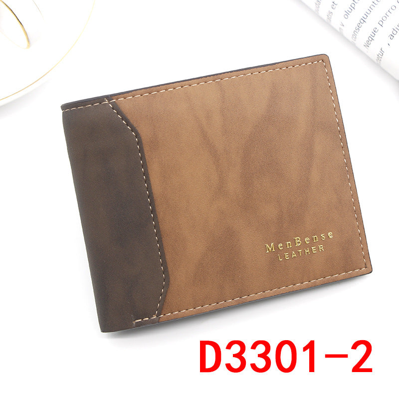 Men's Short Bronzing Embossed Stitching Matte Leather Men's Wallet