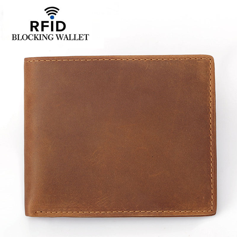 Layer Crazy Horse Skin Leather For Man Two Fold Men's Wallet