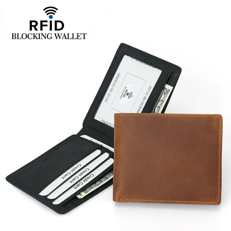 Layer Crazy Horse Skin Leather For Man Two Fold Men's Wallet
