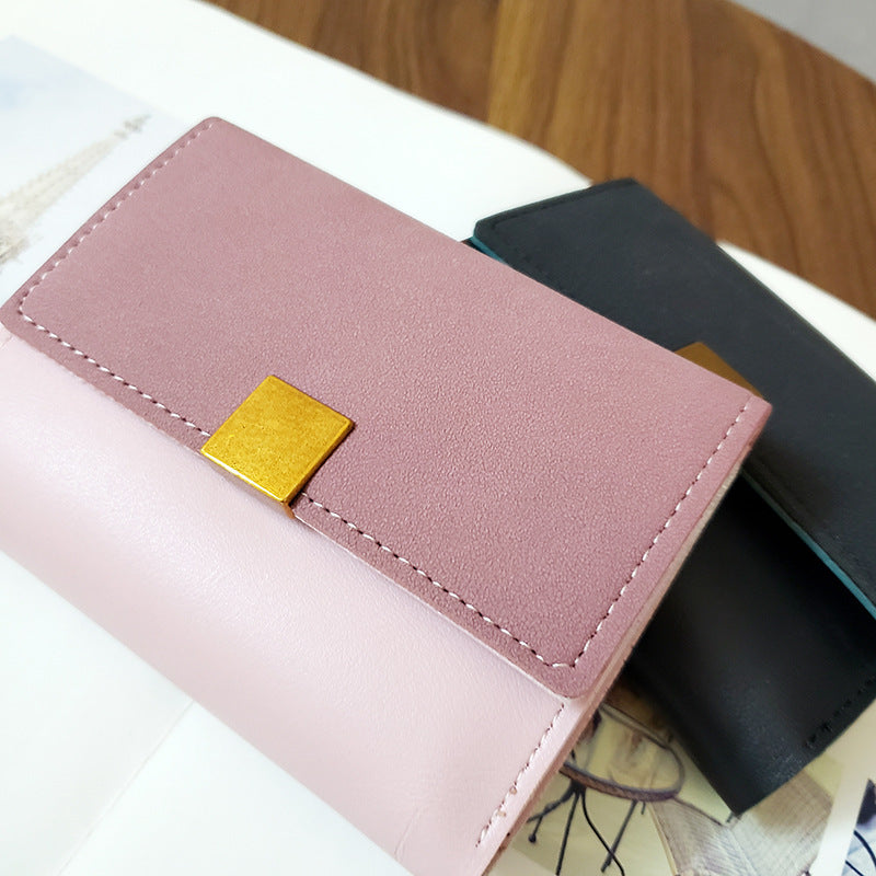 Women's Korean Short Matte Stitching Folding Mini Ladies Wallets