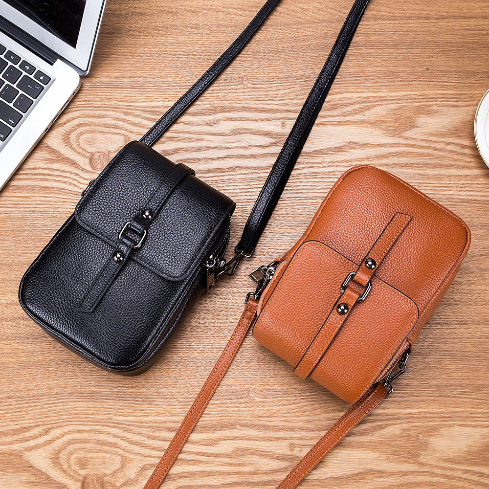 Women's Mini Vertical Double Layer Leather Phone Bags