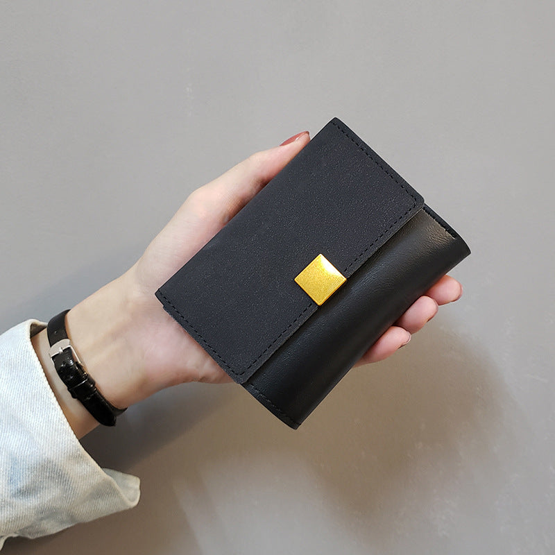 Women's Korean Short Matte Stitching Folding Mini Ladies Wallets
