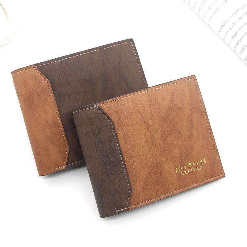 Men's Short Bronzing Embossed Stitching Matte Leather Men's Wallet