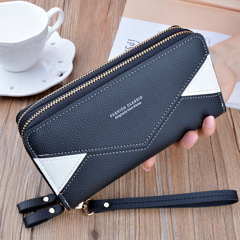 Women's Double Zip Long Fashion Contrast Color Mother Large Capacity Lychee Ladies Wallet