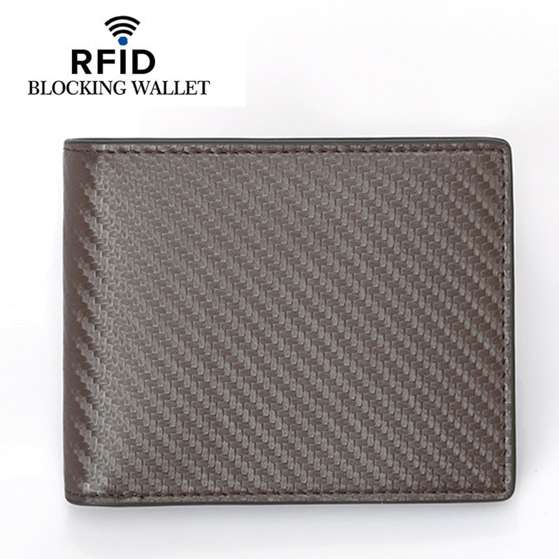 Carbon Fiber Pattern Swiping Short Top Layer Leather For Men's Wallets