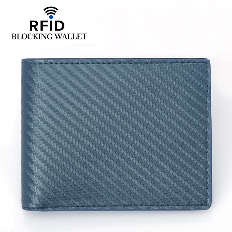 Carbon Fiber Pattern Swiping Short Top Layer Leather For Men's Wallets