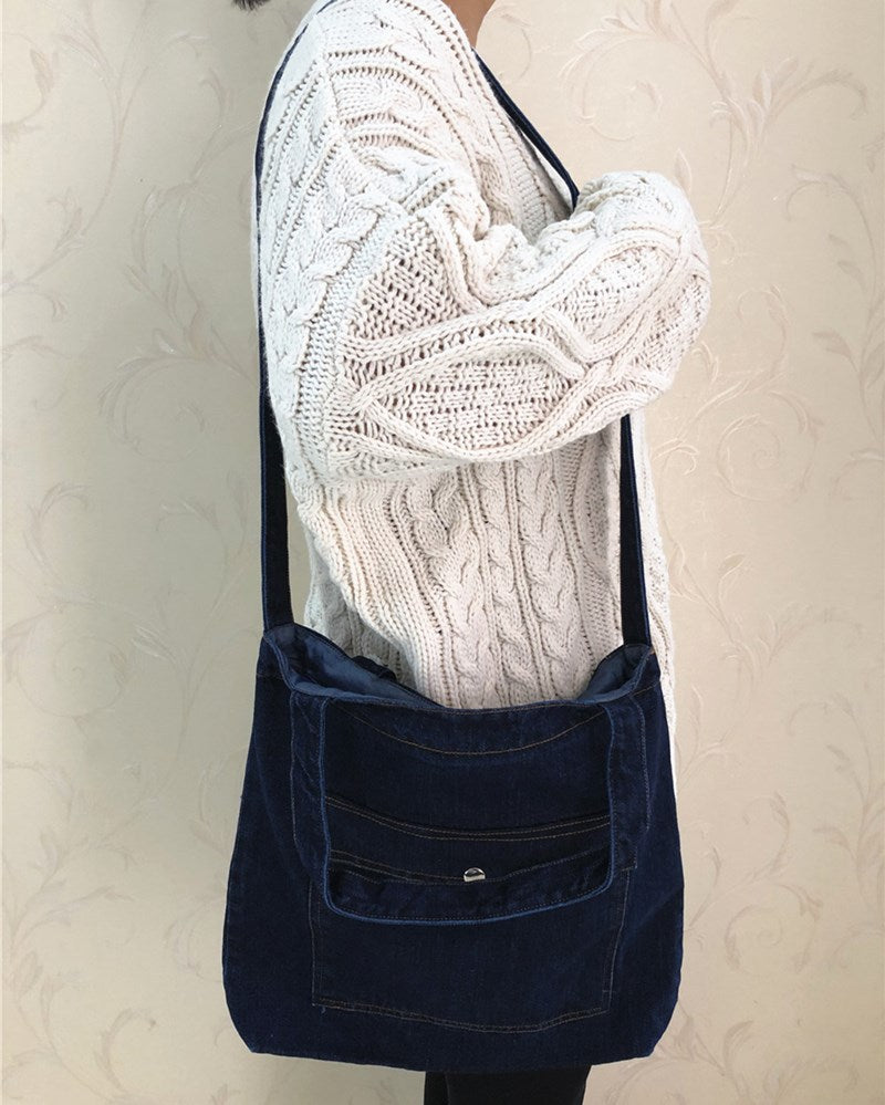 Style Jean Canvas Denim Large Shopping Mom Women's Messenger Bag