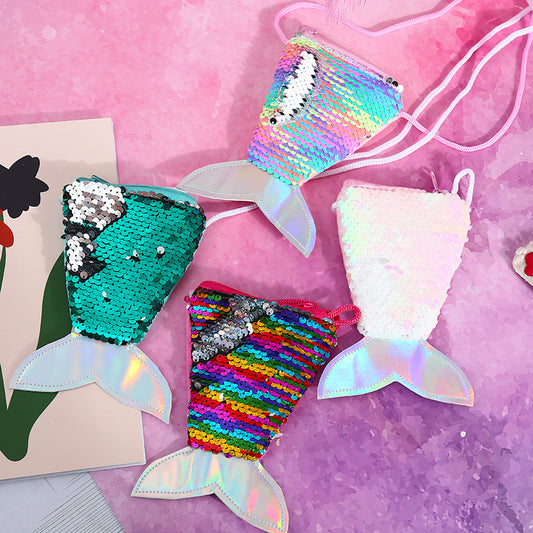 Creative Fish Tail Sequined Lanyard Mermaid Ladies Wallets