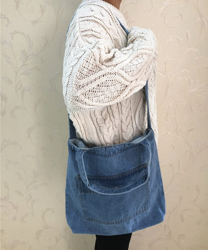 Style Jean Canvas Denim Large Shopping Mom Women's Messenger Bag