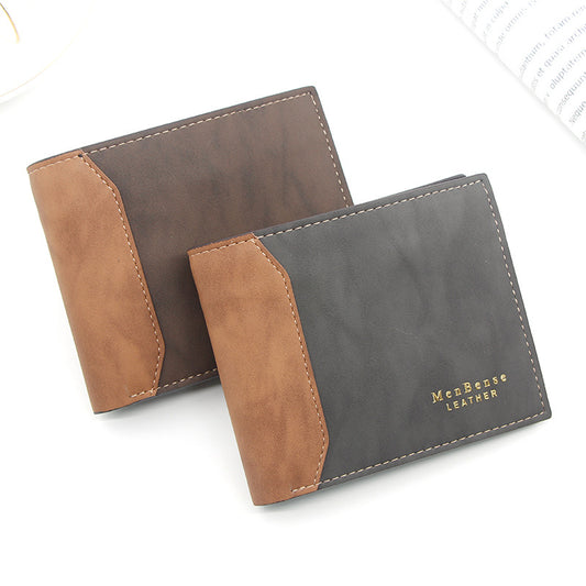 Men's Short Bronzing Embossed Stitching Matte Leather Men's Wallets