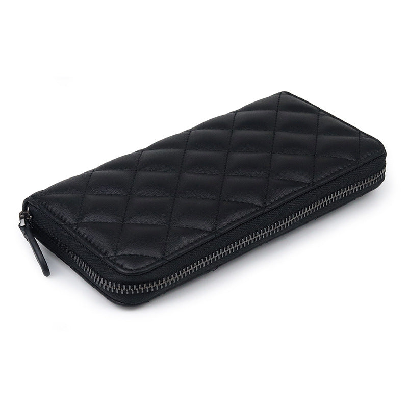 Women's Sheepskin Long Rhombus Zipper Fashion Clutch Bags