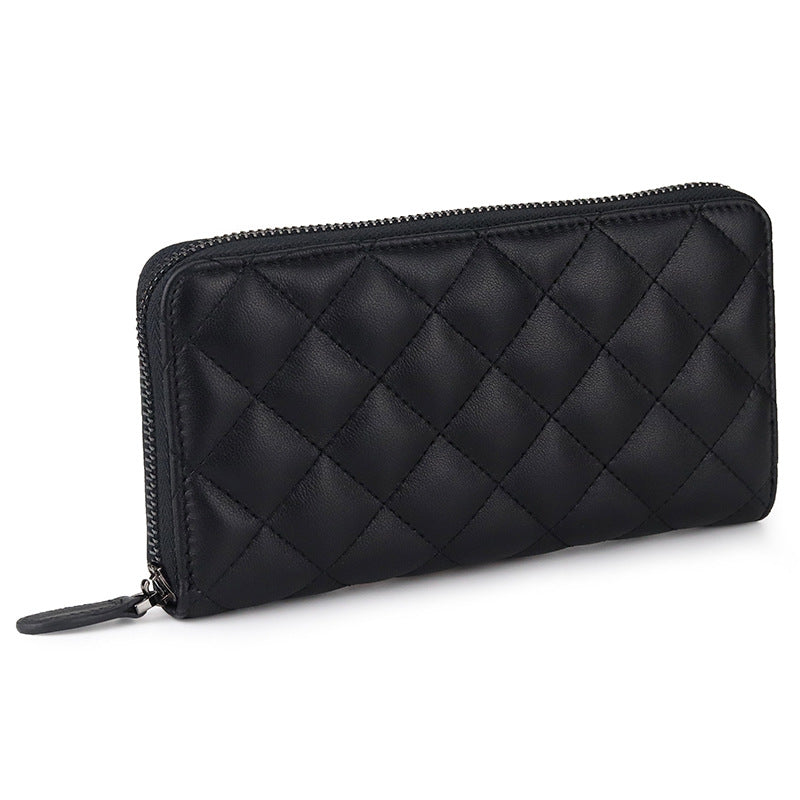 Women's Sheepskin Long Rhombus Zipper Fashion Clutch Bags