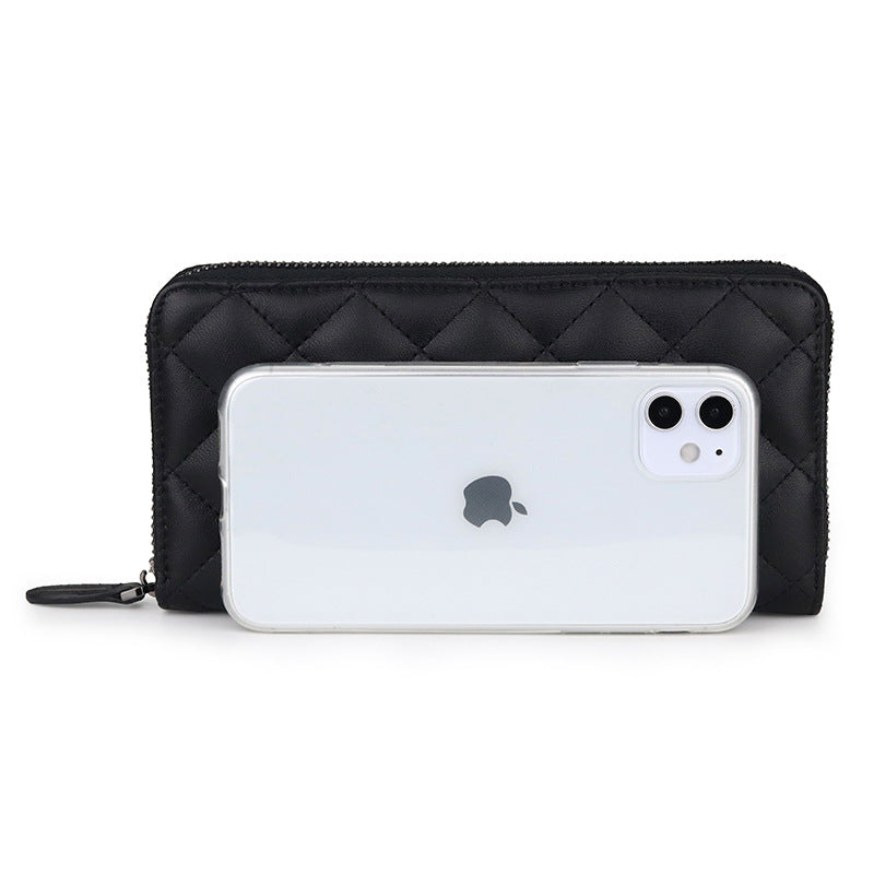 Women's Sheepskin Long Rhombus Zipper Fashion Clutch Bags