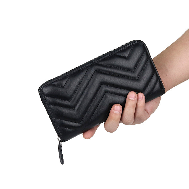 Women's Sheepskin Long Rhombus Zipper Fashion Clutch Bags