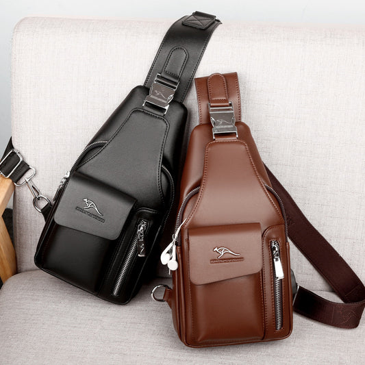 Men's Kangaroo Leather Large Capacity Oblique Men's Chest Bags