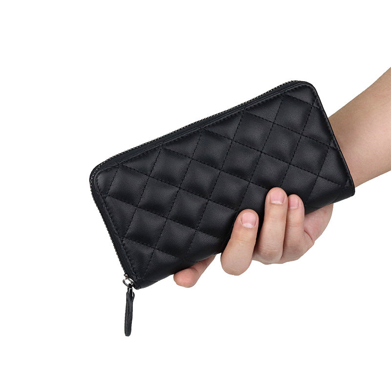 Women's Sheepskin Long Rhombus Zipper Fashion Clutch Bags