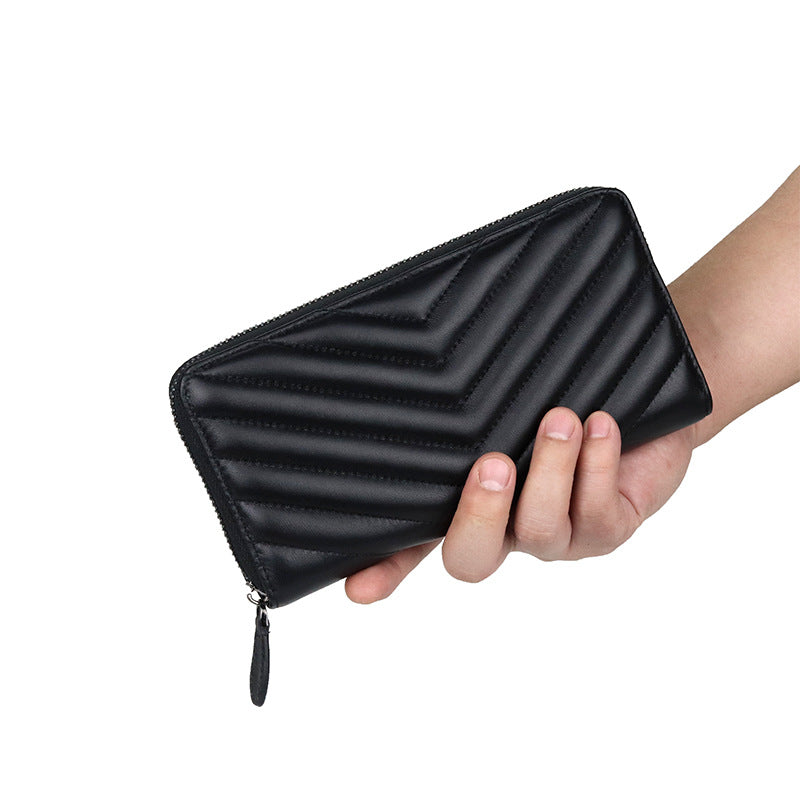 Women's Sheepskin Long Rhombus Zipper Fashion Clutch Bags