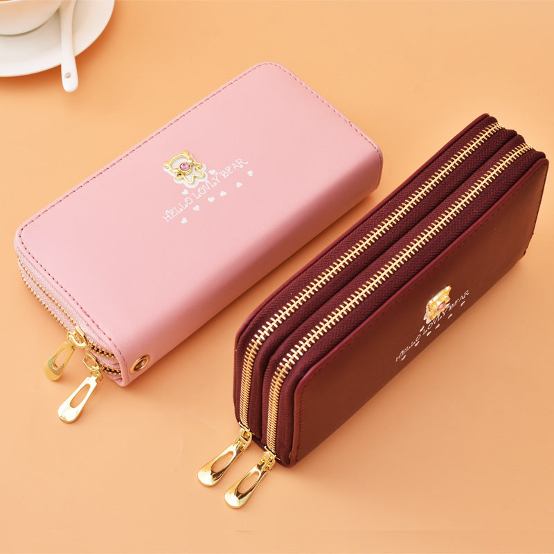 Women's Fashion Wrist Strap Cartoon Double Layer Zipper Large Bags