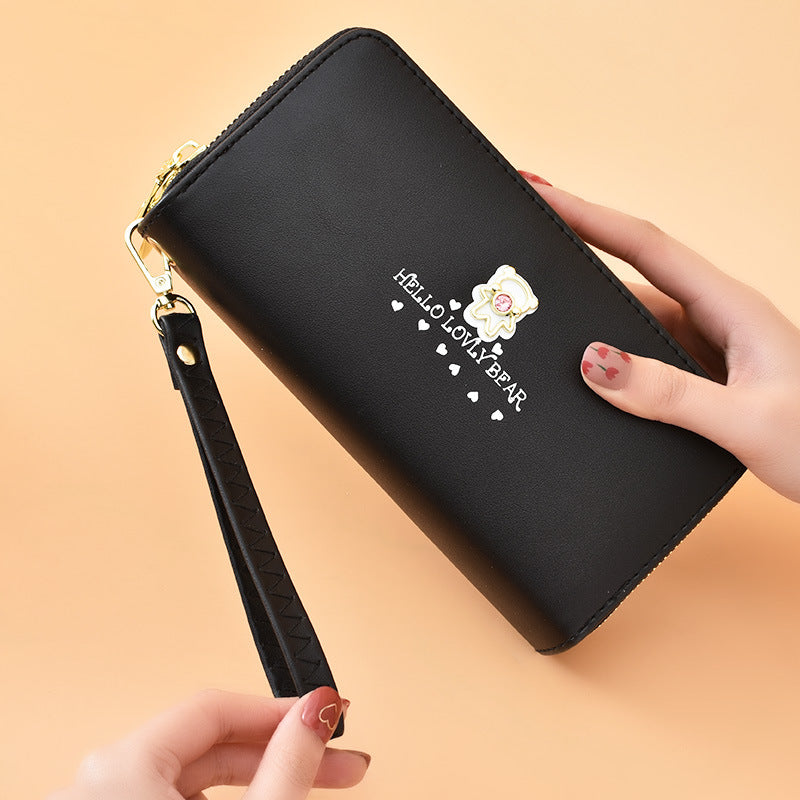 Women's Fashion Wrist Strap Cartoon Double Layer Zipper Large Bags