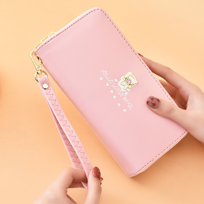 Women's Fashion Wrist Strap Cartoon Double Layer Zipper Large Bags