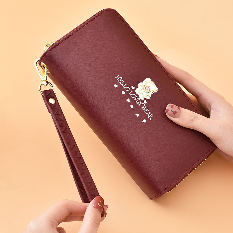 Women's Fashion Wrist Strap Cartoon Double Layer Zipper Large Bags