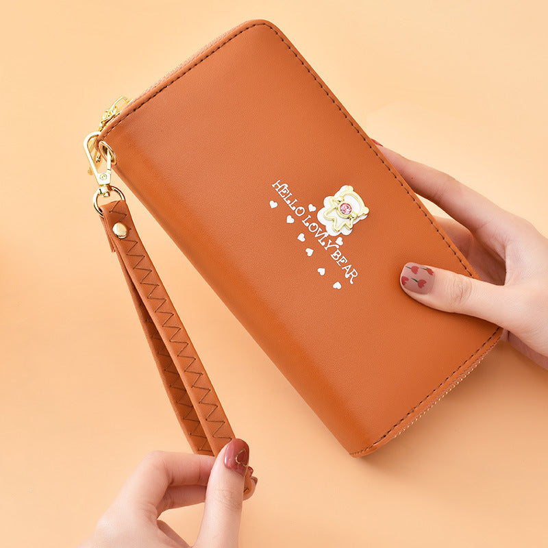 Women's Fashion Wrist Strap Cartoon Double Layer Zipper Large Bags
