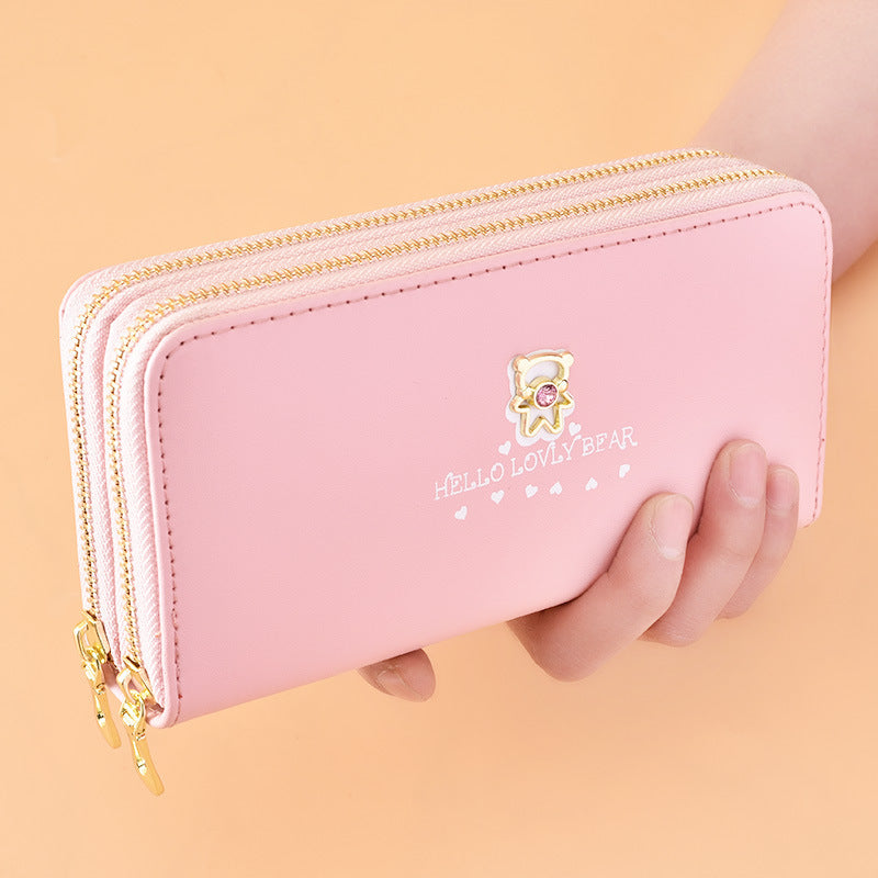 Women's Fashion Wrist Strap Cartoon Double Layer Zipper Large Bags