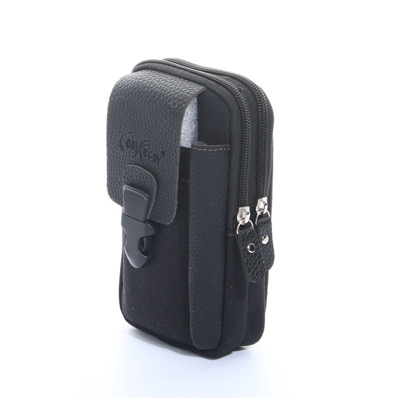 Men's Canvas With Pu Leather Mobile Layer Vertical Bags