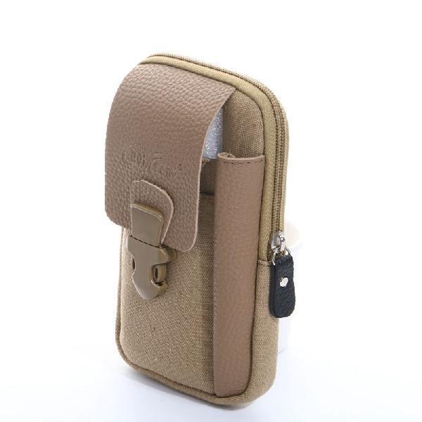 Men's Canvas With Pu Leather Mobile Layer Vertical Bags