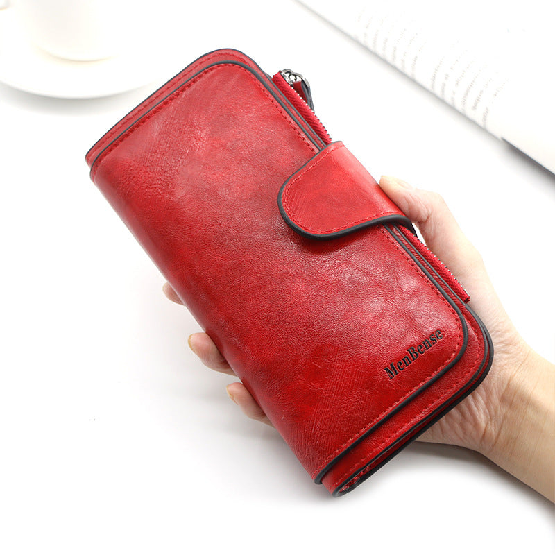 Women's Personalized Fashion Long Simple Oil Wax Leather Solid Ladies Wallets