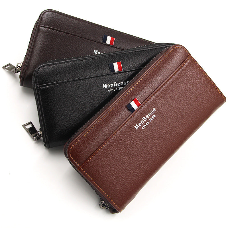 New Men's Business Litchi Pattern Zipper Men's Wallets