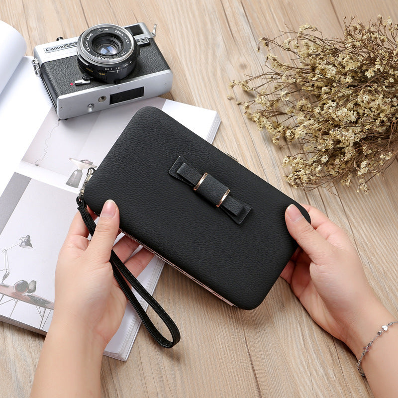 Women's Korean Bow Magnetic Snap Box Clutch Ladies Wallets