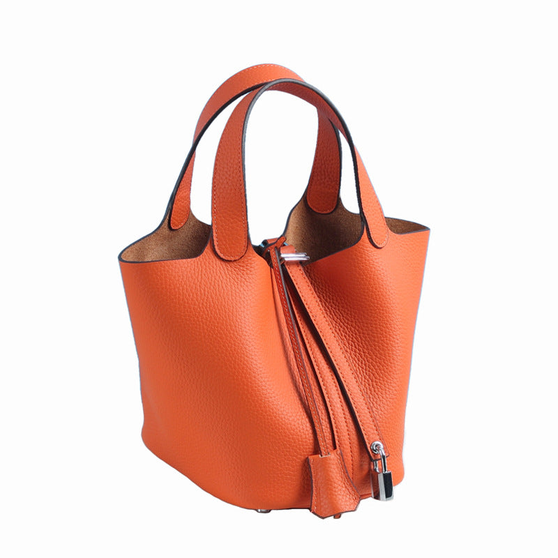Lychee Pattern Vegetable Basket Genuine Leather Fashion First Bags