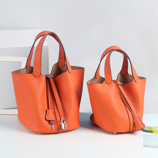 Lychee Pattern Vegetable Basket Genuine Leather Fashion First Bags
