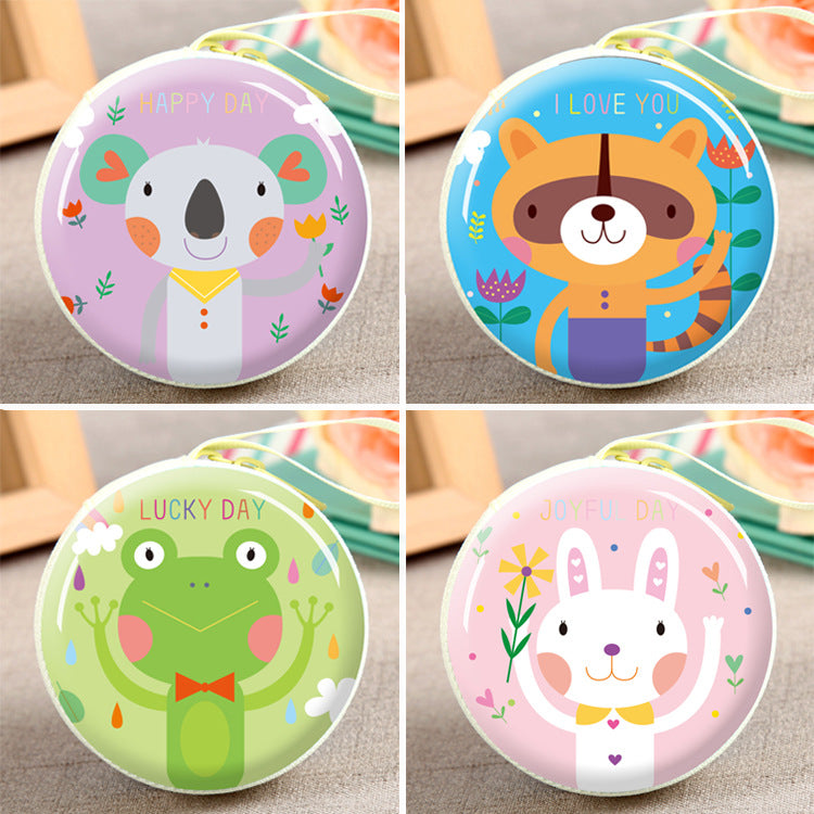 Tinplate Zipper Portable Round Headset Cable Storage Fresh Coin Purses