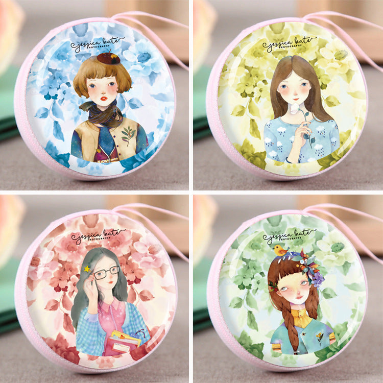 Tinplate Zipper Portable Round Headset Cable Storage Fresh Coin Purses