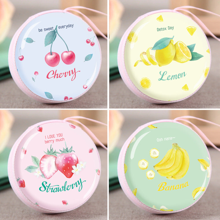 Tinplate Zipper Portable Round Headset Cable Storage Fresh Coin Purses