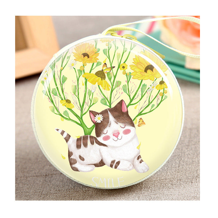 Tinplate Zipper Portable Round Headset Cable Storage Fresh Coin Purses