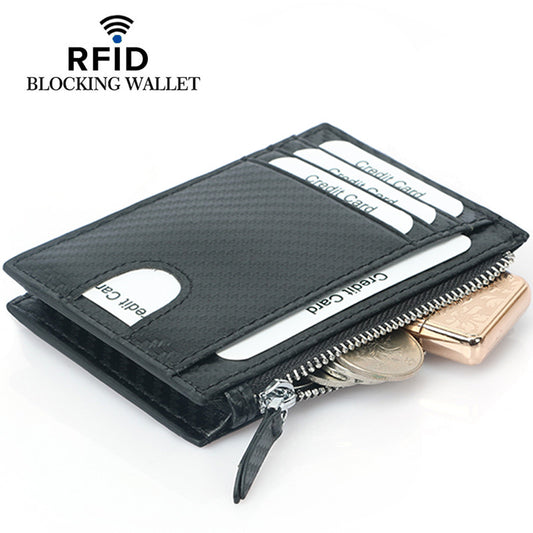 Zipper Carbon Fiber Pattern Credit Multifunctional Coin Purses