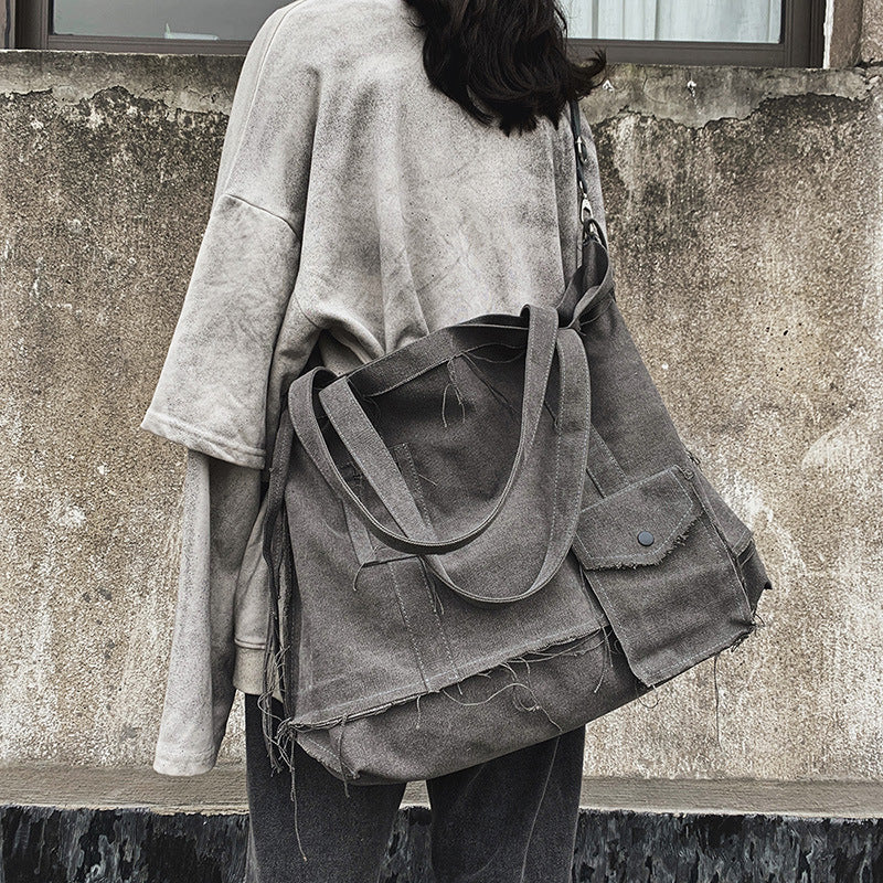 Women's & Men's Distressed Retro Hip Hop Irregular Canvas Women's Shoulder Bag